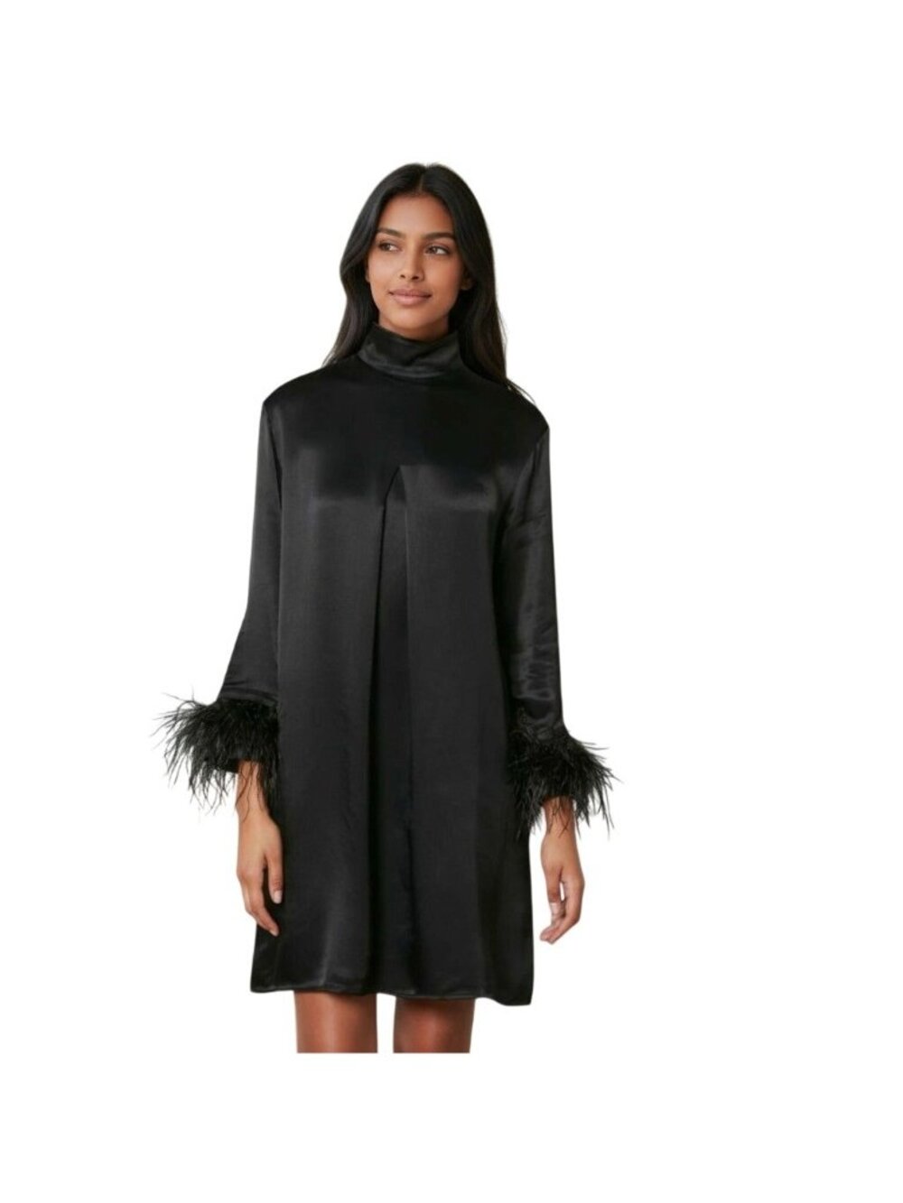 Sleeper Black Party Shirt Dress w/ detachable feather trims NWT - Size S